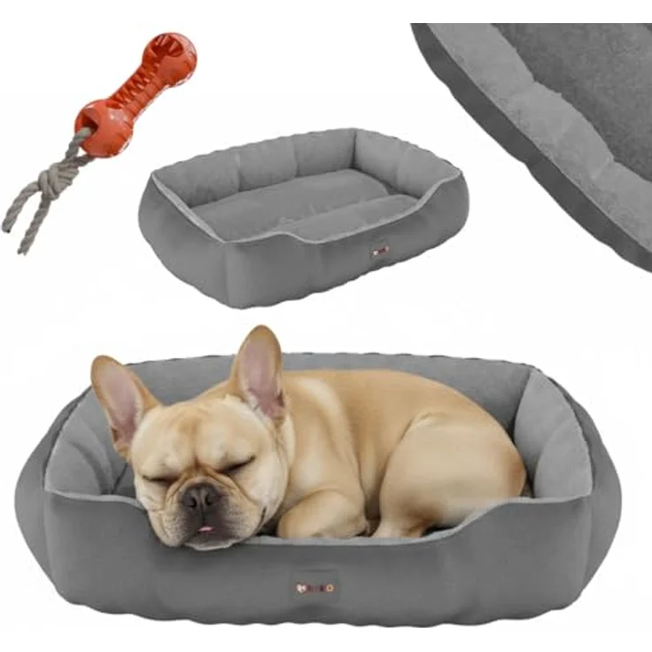 BENNO Hundebett SAMMY 65x50x16 cm, quadratisch, rutschfest, waschbar, Polyester, inklusive Kauknochen – Bild 1