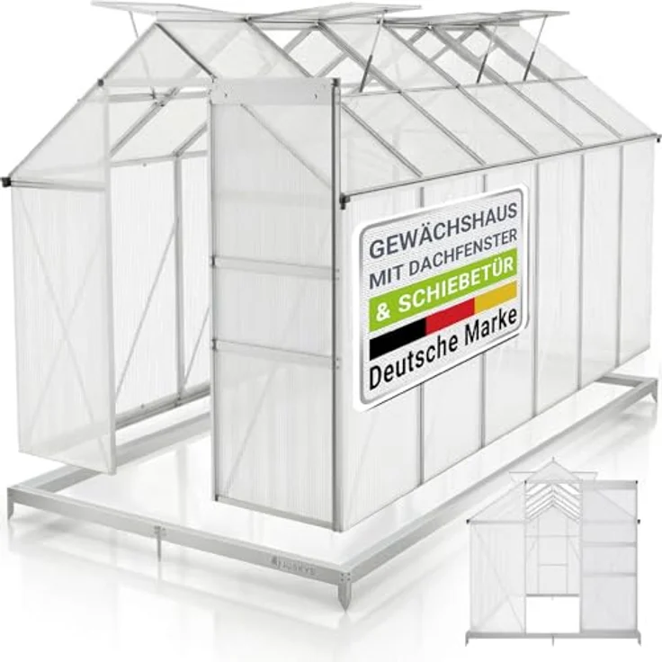 JUSKYS® Gewächshaus 7,2 m² - Aluminiumgestell & Stahlfundament, UV-beständig, abschließbare Schiebetür, belüftbare Dachfenster 61x57 cm, mit Regenrinnen – Bild 1