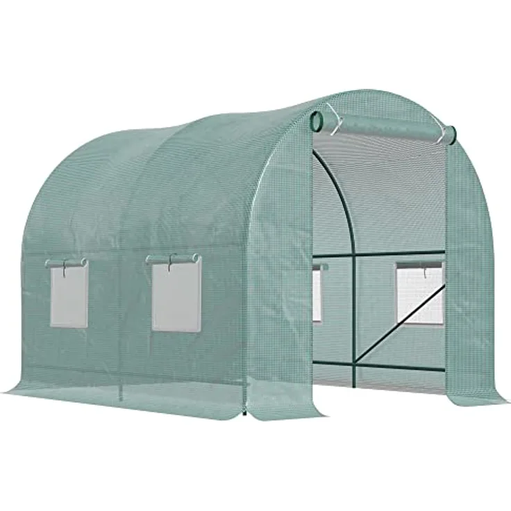 Outsunny Foliengewächshaus Tomatengewächshaus Treibhaus Folientunnel Frühbeet mit Fenster Grün 245 x 200 x 198 cm