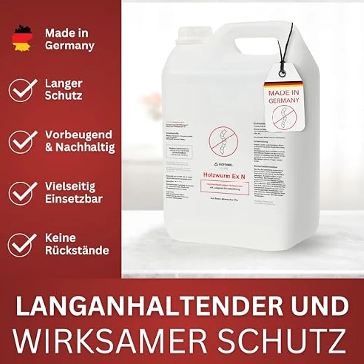 BIODELTA Holzwürmer-Ex Spray, 5 L - Hochwirksames Holzwurmmittel mit Langzeitschutz, geruchlos und fleckenfrei, für Innen- und Außenanwendung – Bild 4