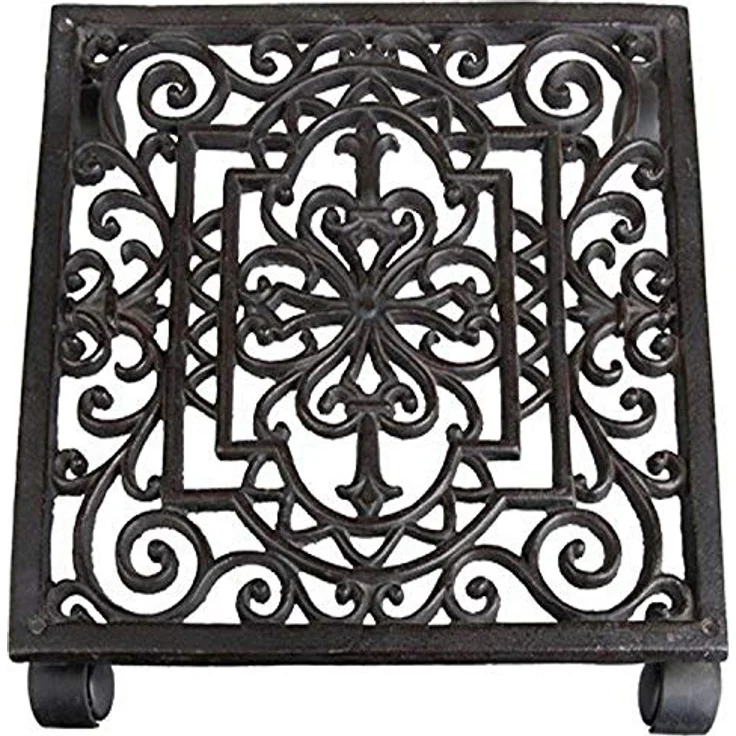 Esschert Design Pflanzenroller, Blumenroller im Antik Stil, quadratisch, ca. 30 cm x 30 cm – Bild 2