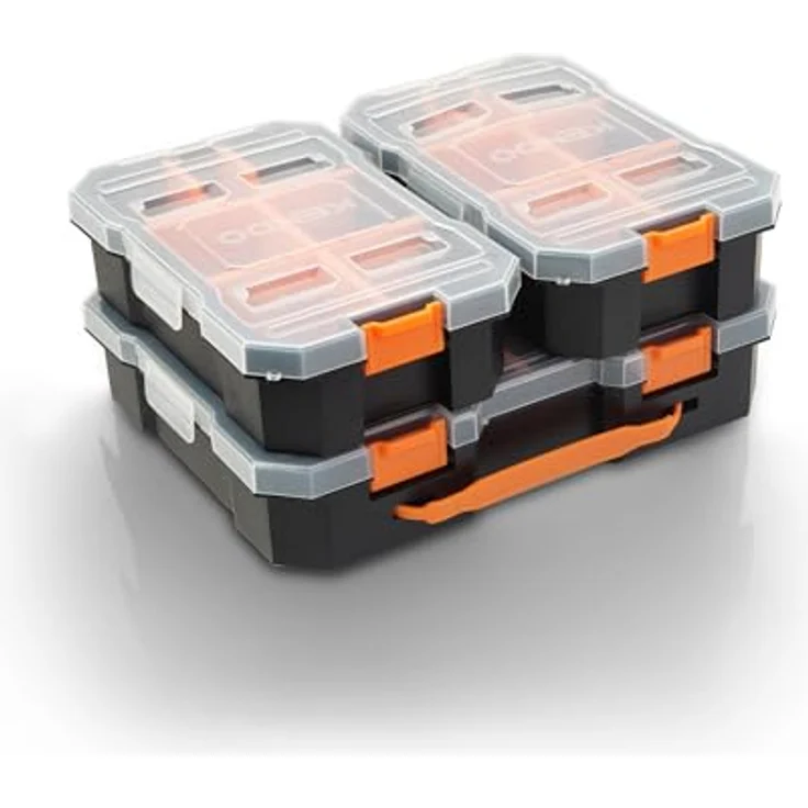 KENDO Sortierboxen Set 3-teilig, Sortimentskasten mit 32 Fächern und Trageschlaufe, Polypropylen, handlich und robust – Bild 1