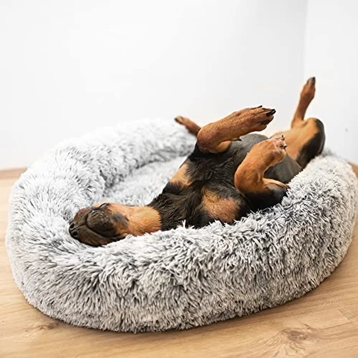Nobby 61764 Komfortbett Donut NURU grau; Ø 60 x 18 cm, Langplüsch, abnehmbarer Bezug, Anti-Rutsch Noppen, waschbar bis 30°C, Handwäsche – Bild 4