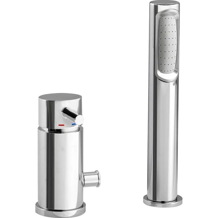 Ottofond Einhebelmischer-Wannenarmatur S2000, Chrom mit ausziehbarer Mikrophonbrause und Umsteller für Wannenfüllfunktion