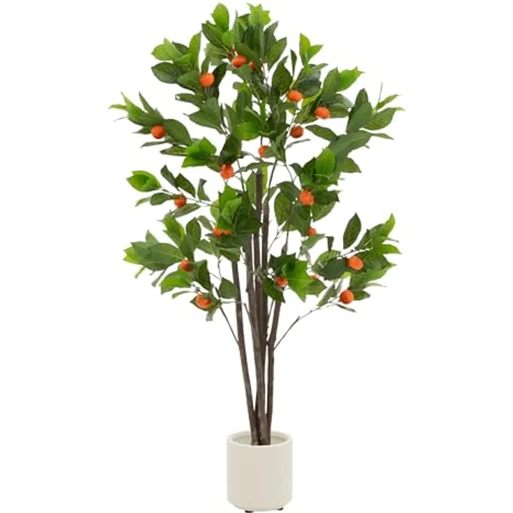 ML DESIGN Künstlicher Orangenbaum 130 cm, naturgetreu mit Orangen, Pflegeleichte Kunstpflanze im schwarzen Topf für Innen & Außen
