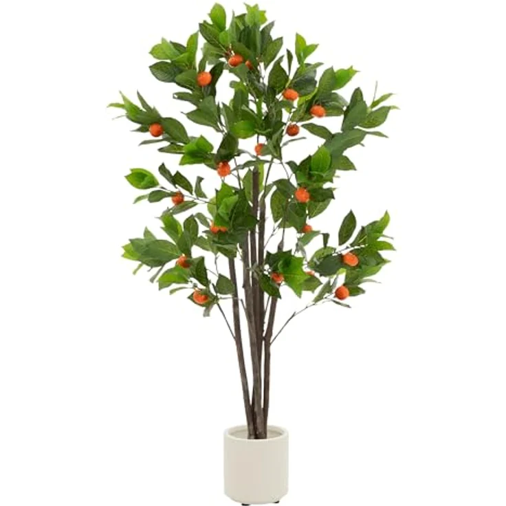 ML DESIGN Künstlicher Orangenbaum 130 cm, naturgetreu mit Orangen, Pflegeleichte Kunstpflanze im schwarzen Topf für Innen & Außen – Bild 1