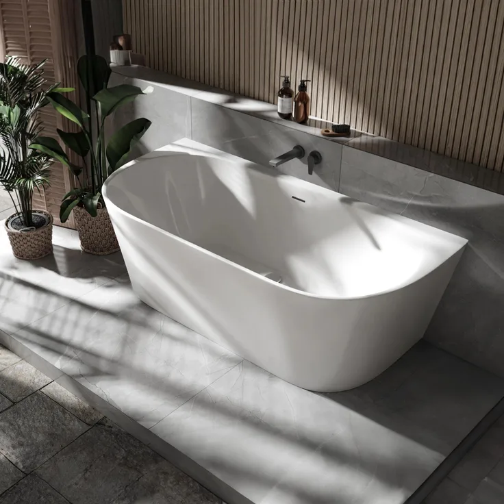 Bernstein Raumsparbadewanne NORA, Weiß glänzend, 170x80 cm, doppelwandig mit Ab-/Überlaufgarnitur und mittigem Ablauf