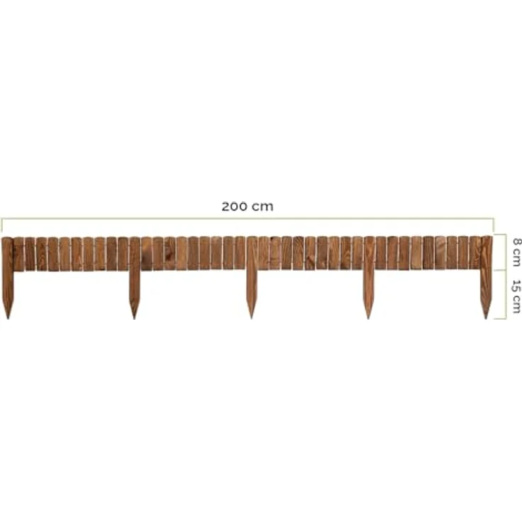 Garronda Beeteinfassung Holz Rollzaun Holzzaun 200 x 8 cm imprägniert Flexibler Rollborder Rasenkante Palisade Gartenzaun Umzäunung für Garten GD-0046 (Dunkelbraun, Höhe: 8 cm) - Wetter- und schädlingsbeständiger Holzgartenzaun – Bild 5