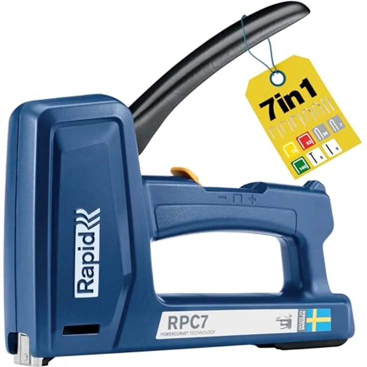 Rapid RPC7 Handtacker, vielseitiger Tacker für Feindrahtklammern, Flachdrahtklammern und Nägel, mit Powercurve-Technologie und 2-stufiger Schlagkraftregulierung – Bild 1