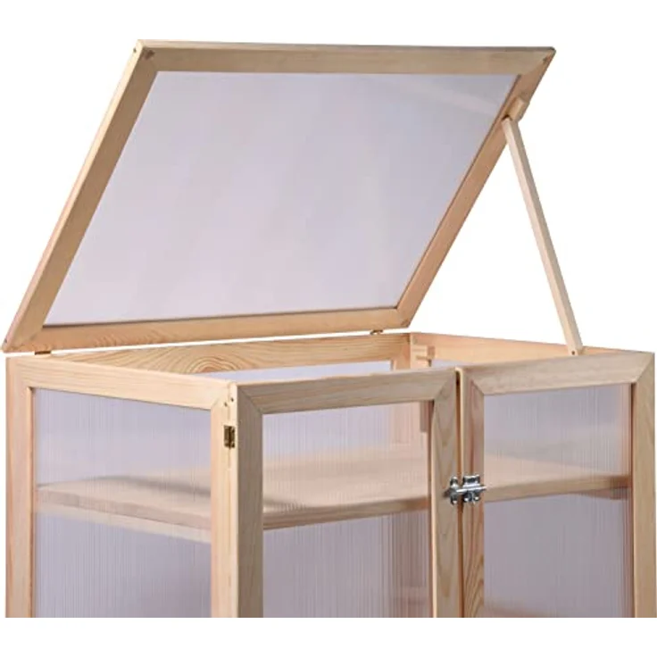 dobar® 58556FSCe Großer Anzuchtschrank Dome 0,36 m³ | Gewächshaus mit 4 Ablagen für Innen- und Außenbereich | Treibhaus Massivholz | Pflanzenhaus | 70 x 52 x 124 cm | Natur – Bild 4