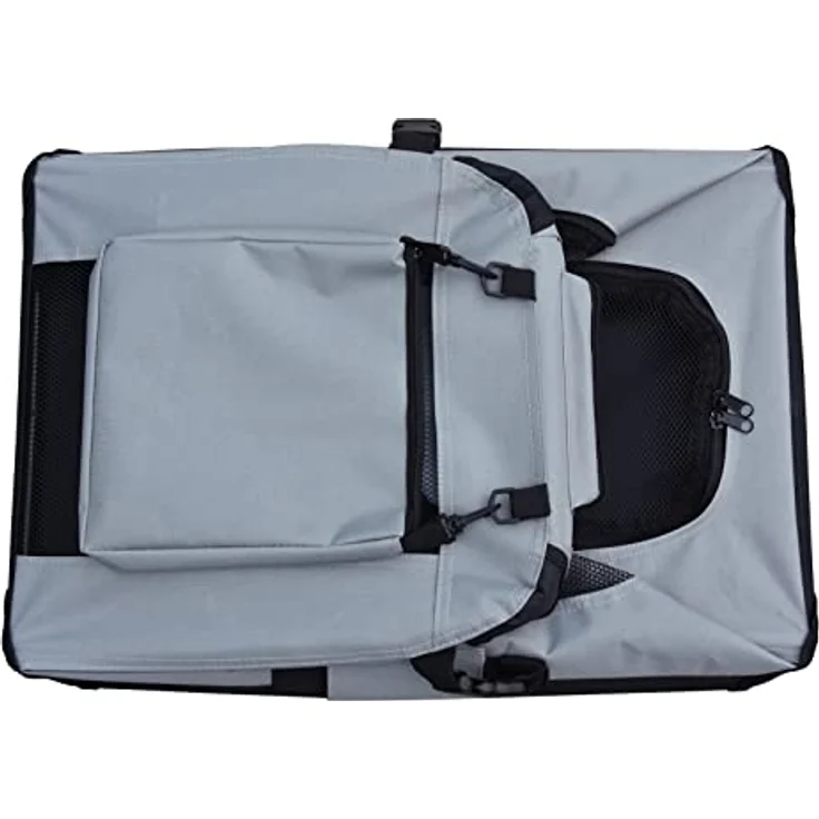 Fudajo Faltbare Transportbox für Hunde, Katzen XXL (90x63x63cm), robust, leicht, sicher, mit Tragegriff und Decke, Grau – Bild 4