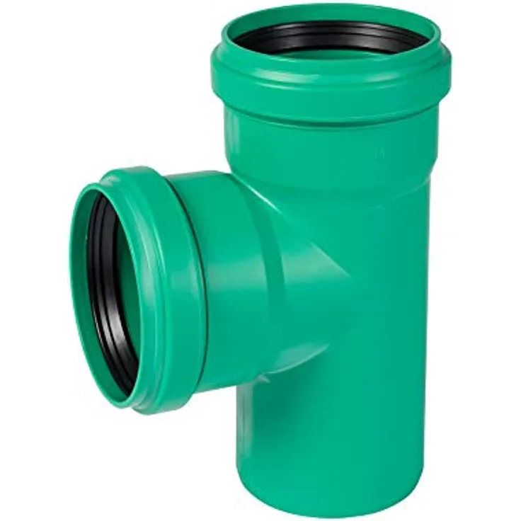 Ostendorf Kunststoffe KG 2000 Polypropylen (PP) Abzweig DN110/110/87°, grüner Rohrabzweig mit zwei Muffen und Dichtringen