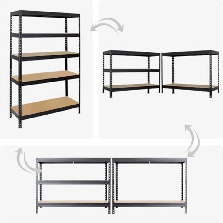 Proregal Schwerlastregal Rivet, 5 Böden, Traglast 250 kg pro Ebene, Schwarz, H 180 x B 120 x T 45 cm – Bild 6