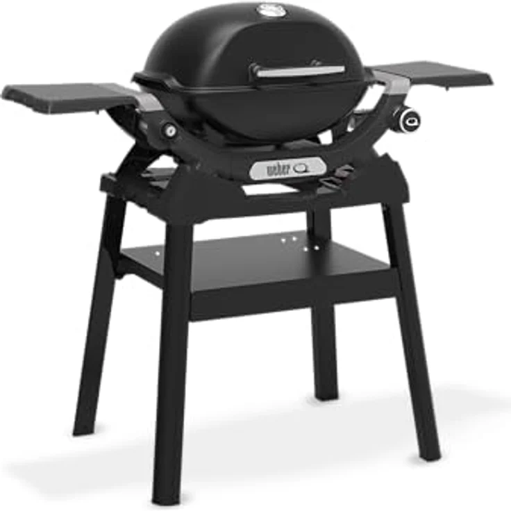 Weber Q1200N, Gasgrill mit Stand Schwarz, porzellanemaillierter Guss-Grillrost, frontale Fettauffangschale – Bild 4