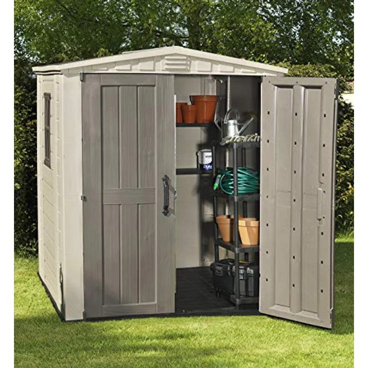 Keter Gerätehaus Factor 6x6, Beige, 6.2m³ Rauminhalt, Außenmaße (B/T/H):178 x 195.5 x 208 cm, wetterfest, wasserdicht, UV-beständig, Outdoor – Bild 2