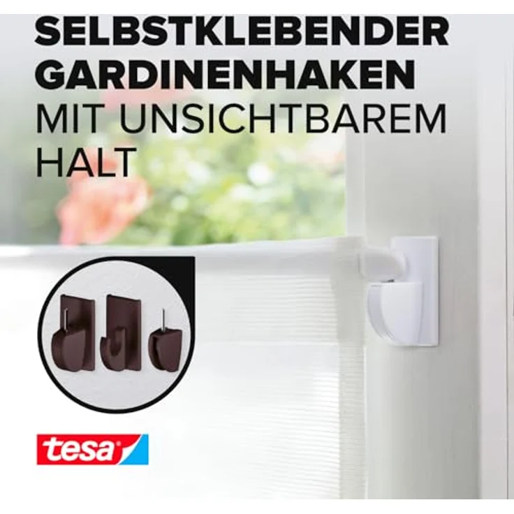 tesa Powerstrips Gardinenhaken, selbstklebend, braun, 4 Stück – Bild 2