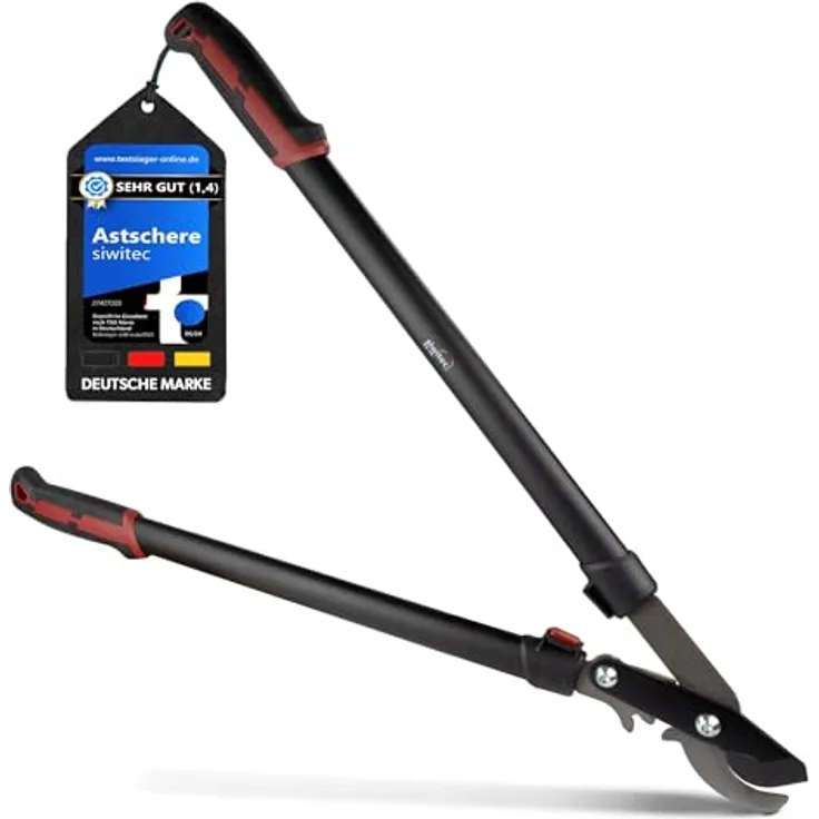 siwitec Bypass Getriebeastschere SG-20, Astschere für frisches Holz bis Ø 40 mm, Kohlenstoffstahl Klinge, Länge 75 cm, Schwarz-Rot