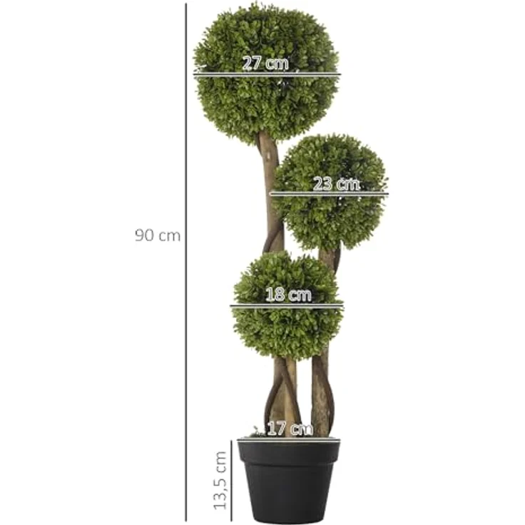 HOMCOM Künstliche Pflanze, Kunstpflanze, 90 cm Buchsbaum im Blumentopf, Kunstbaum mit UV-Schutz, Hellgrün – Bild 5