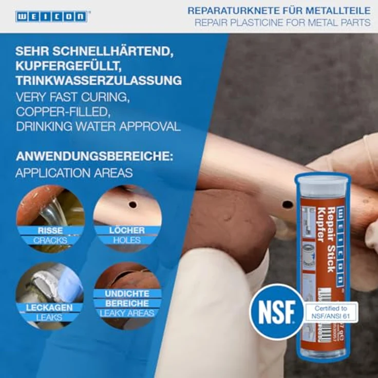 WEICON Repair Stick Kupfer, Klebemittel für schnelle Reparaturen auf feuchten Oberflächen, 115 g – Bild 2