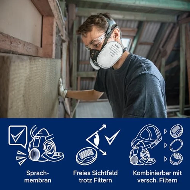 Dräger X-plore 3500 Halbmasken-Set inkl. P3 Partikelfilter Handwerker und Heimwerker Größe M – Bild 5