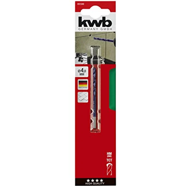kwb Dachziegelbohrer Ø 4,0 mm 051340, Wolfram-Titan-Hartmetallspitze mit diamantgeschliffenen Schneidflächen, für Feinsteinfliesen oder Ziegel – Bild 2