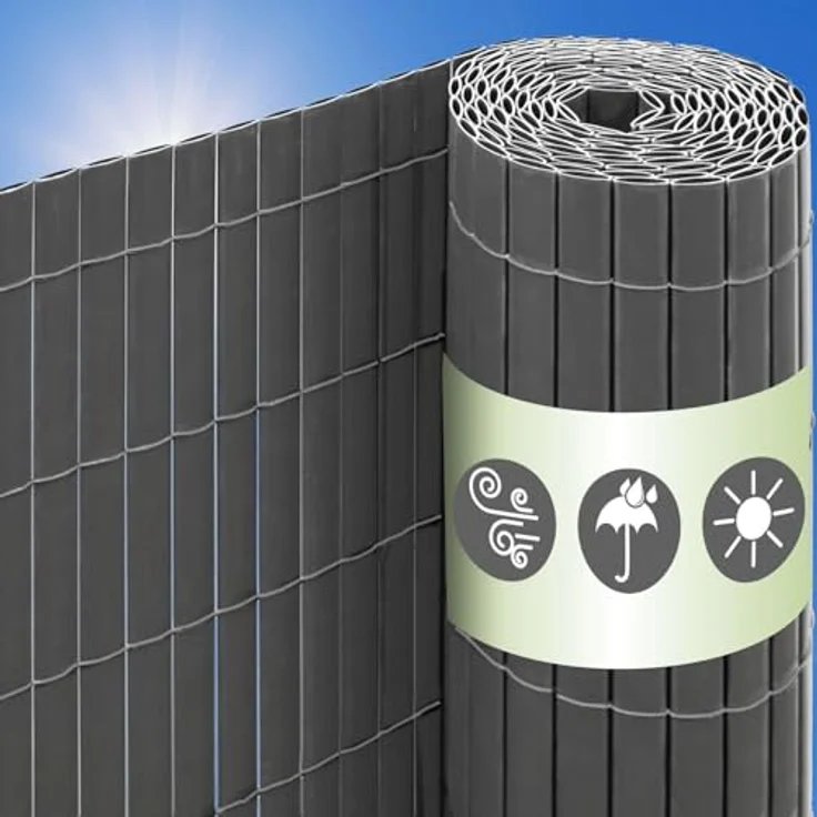 UrFence Balkon Sichtschutz PVC 100x500 cm, anthrazit, wind- und wetterbeständige Sichtschutzmatte mit breiten Stäben für maximalen Sichtschutz – Bild 1