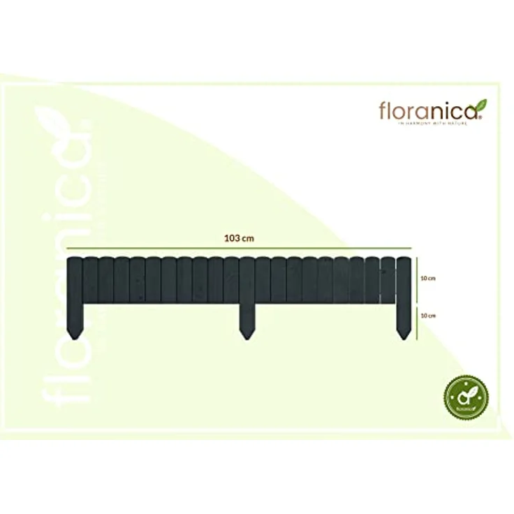 Floranica Rollborder Gartenzaun 103 x 10cm Anthrazit Rasenkante Holz Gartendeko Beeteinfassung Deko Mini Zaun Garten Natürliches imprägniertes Kiefernholz – Bild 3