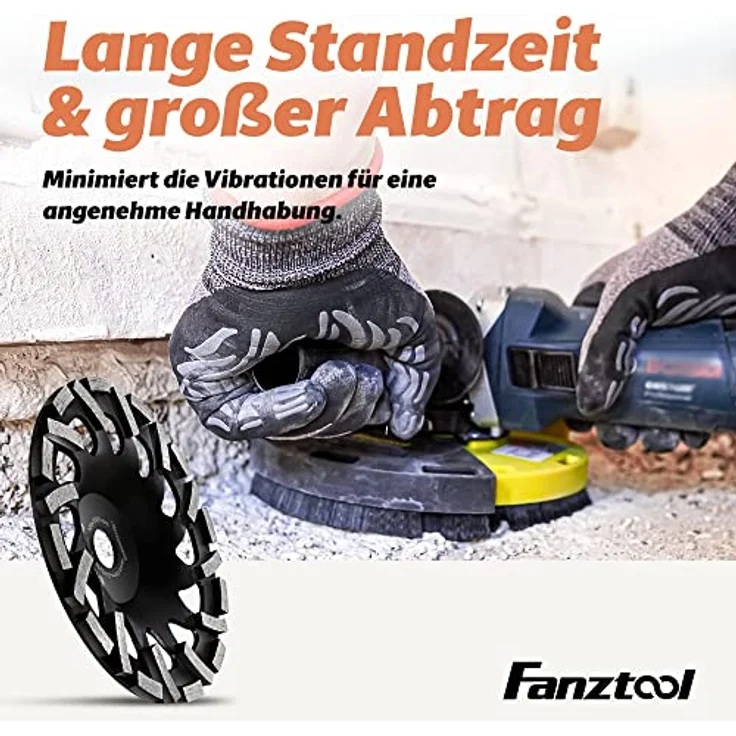 FANZTOOL Premium Diamant-Schleiftopf Abrasiv 180 mm x 22,2 mm Schleifteller Estrich, Asphalt, Putz, abrasive Baustoffe, TURBO-STAUBSAUGUNG-EFFEKT – Bild 6