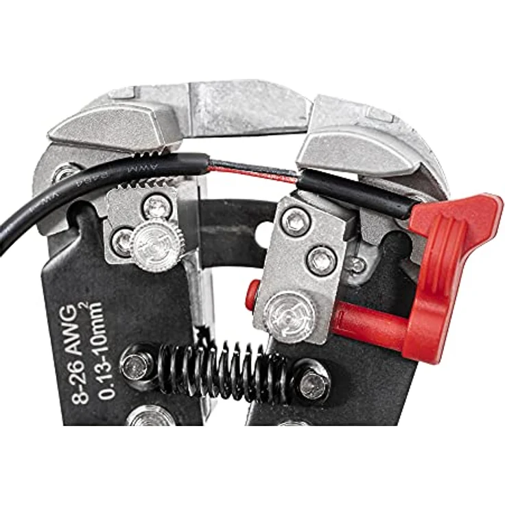 STIER Automatik-Schneid-, Crimp- und Abisolierzange mit Stromprüfer, Kabelabisolierer, Kabel Abisolierwerkzeug, Entisolierzange, cable cutter, wirestripper, Entmantler, ergonomisch isoliert, schwarz/rot – Bild 2