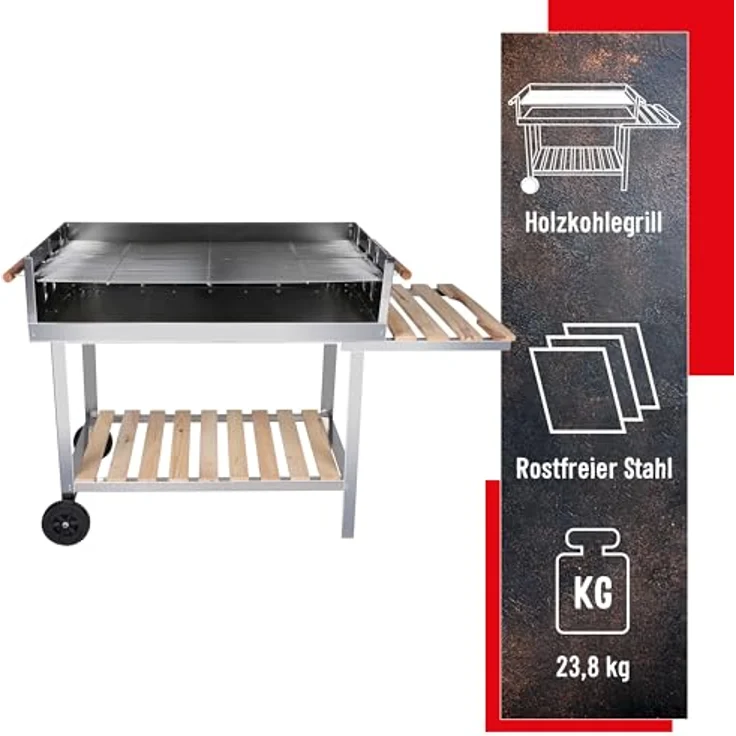 BBQ Holzkohlegrill Grillwagen aus Edelstahl 98 x 56 cm, Grillfläche 98 x 56 cm – Bild 4