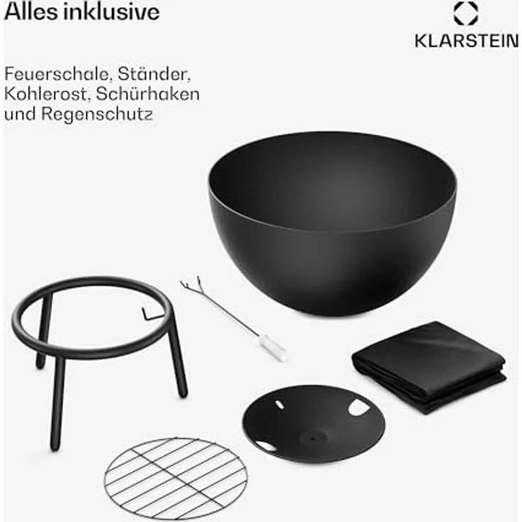 Klarstein Feuerschale Fireball, 66 cm 2-in-1 Stahl, kippsicher schwarz mit Schürhaken & Funkenschutz – Bild 5