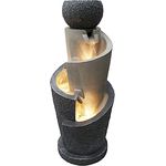 Arnusa Gartenbrunnen mit LED Beleuchtung 66 cm mit Dekobecken Springbrunnen Wasserspiel Zimmerbrunnen für Innen und Außen warmweiß, Grau, Beige