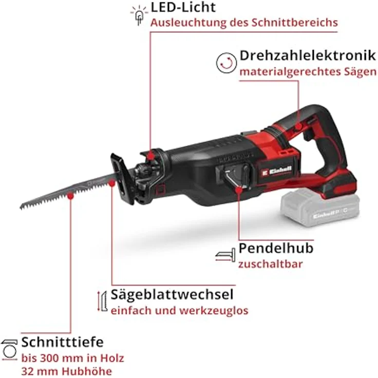 Einhell Professional Akku-Universalsäge TP-AP 18/32 Li BL, Brushless, 18 V, 300 mm Schnitttiefe in Holz, inkl. 2 Sägeblätter, ohne Akku – Bild 3