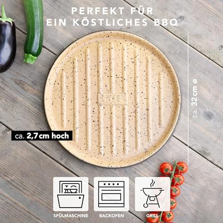 Römertopf Lafer BBQ Plancha rund mit Grillstegen Ø 31,5 cm – Bild 5