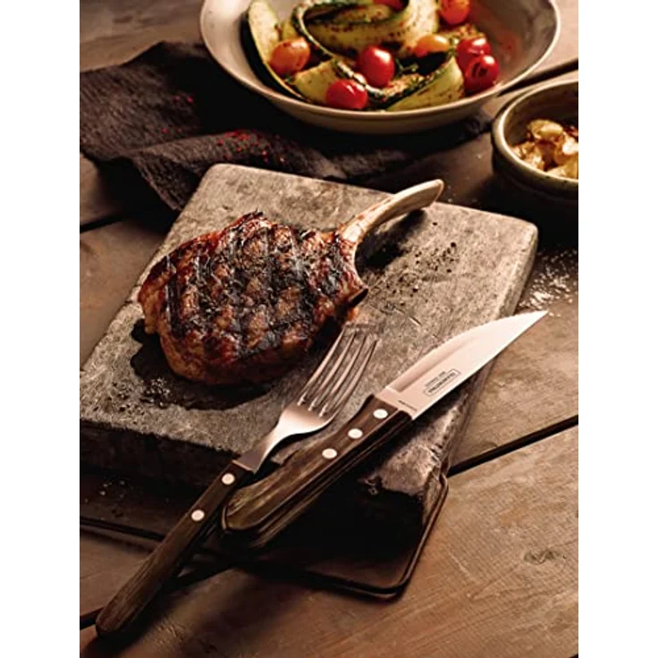 Tramontina Jumbo Steakbesteck Set, 12-teilig, rostfreier Edelstahl, FSC Holzgriff, spülmaschinenfest, Wellenschliff, für 6 Personen – Bild 3
