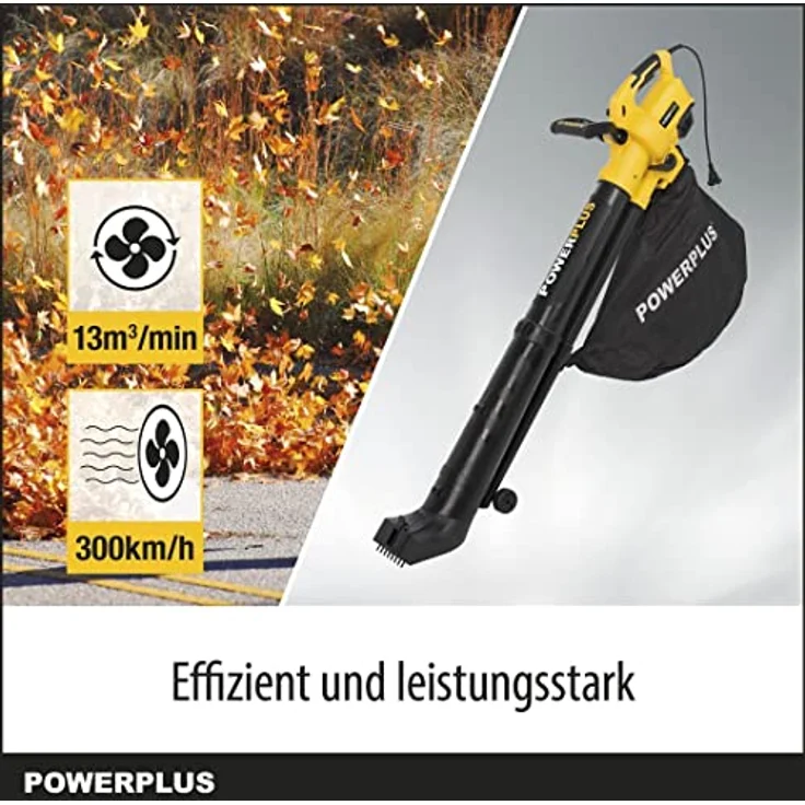 Powerplus 3300 W Elektrischer Laubbläser mit Zerkleinerungsfunktion, 300 km/h Blasgeschwindigkeit, Farbe Gold, EU Plug 220V – Bild 3
