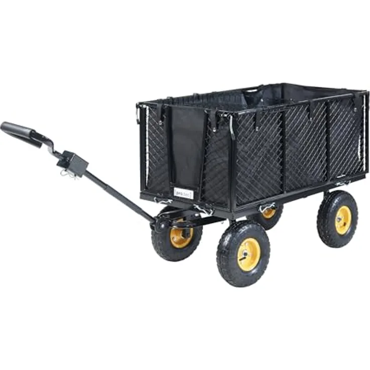 pro.tec Bollerwagen Corropoli, Handwagen mit herausnehmbarer Innenplane, max. 550 kg Tragkraft, ergonomischer Griff, klappbare Seitenwände, Schwarz/Gelb