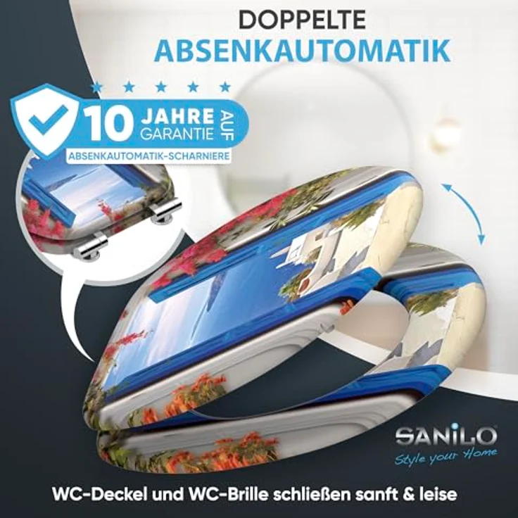 SANILO WC Sitz mit Absenkautomatik Greece, stabiler Toilettendeckel aus Holz, antibakterielle Oberfläche, passend für alle WC-Becken – Bild 2
