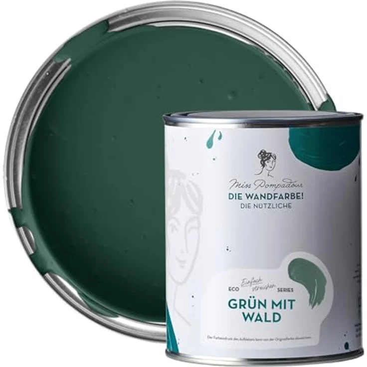 MissPompadour Wandfarbe Grün mit Wald, abwaschbare und scheuerbeständige Wandfarbe mit hoher Deckkraft, 1 L, wasserbasiert – Bild 1
