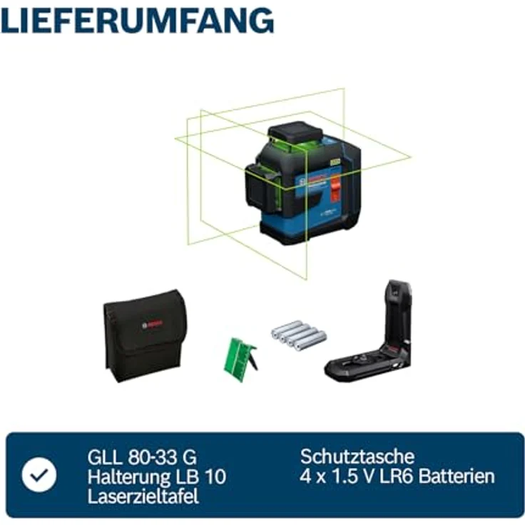 Bosch Professional GLL 80-33 G, Linienlaser mit grüner Laserlinie, Dual Power Source, IP65, 3000 mAh Akku – Bild 5