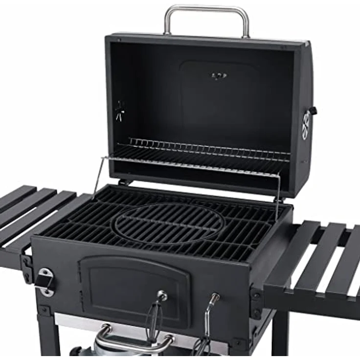 Alice's Garden Holzkohlegrill Bernard Schwarz - Räuchergrill mit Aschesammler, Belüftern, verstellbarem Holzkohlebehälter und Klappregalen - Schwarz – Bild 5