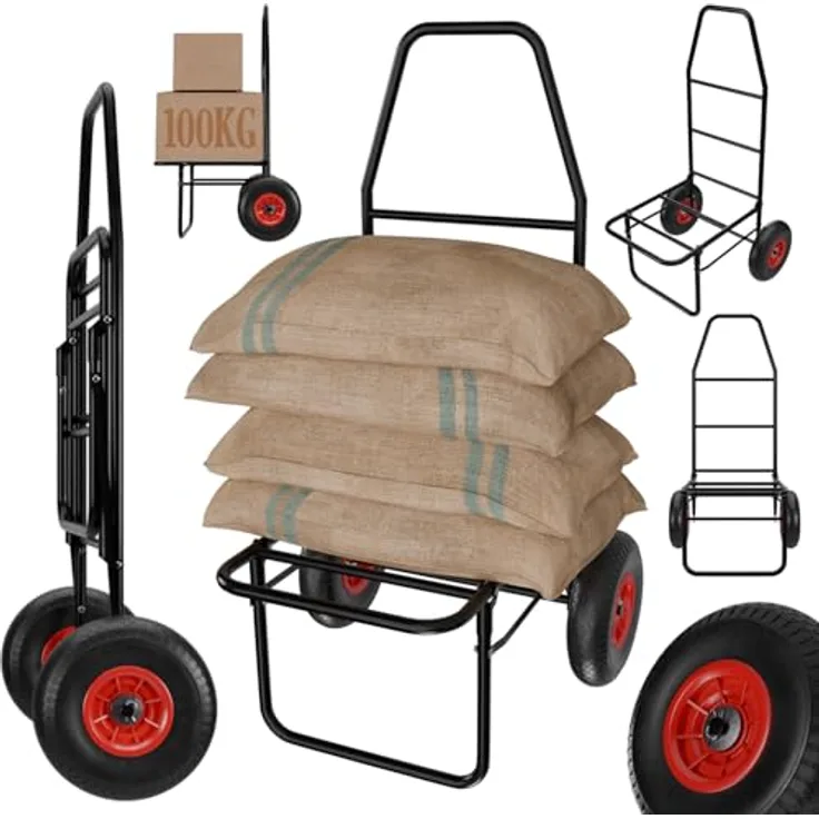 TroniTechnik Sackkarre Anglerkarre, klappbar mit Luftbereifung, rutschfester Transportfläche, Tragkraft 100 kg, wetterfest und geländetauglich, LxBxH 67x55x102 cm