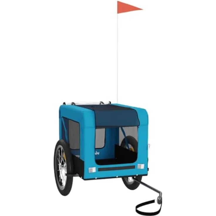 vidaXL Hunde-Transportbox Fahrradanhänger Blau und Schwarz Oxford-Gewebe Eisen mit PVC-Dach und Reflektoren – Bild 3