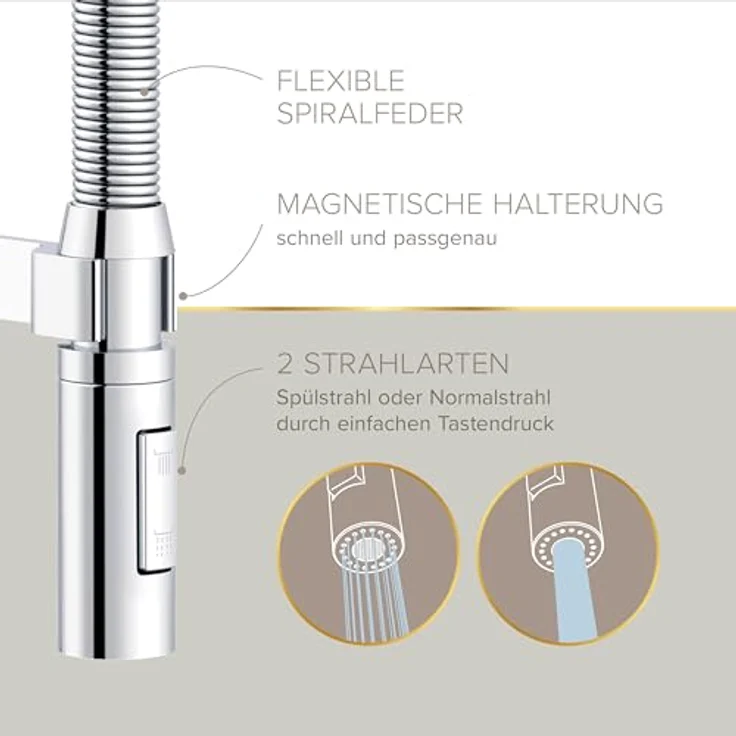 Lenz Küchenarmatur ALUNA, Chrom, flexible Geschirrbrause mit 2 Strahlarten, 360° Schwenkfunktion, nickelfrei – Bild 5