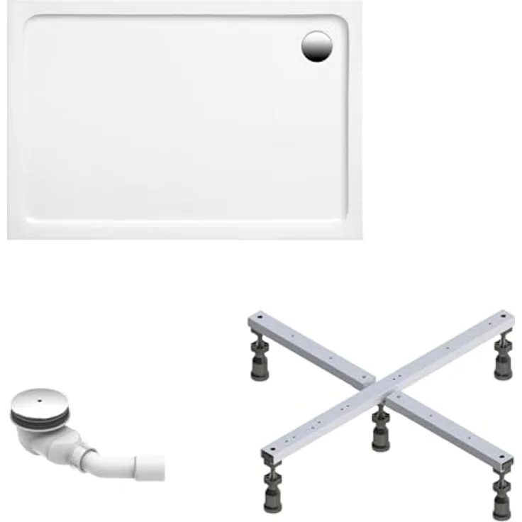 Schulte Duschwanne Adria 100x80 cm, Sanitäracryl, inklusive Fußgestell und Ab- und Überlaufschutz, rutschhemmend und pflegeleicht