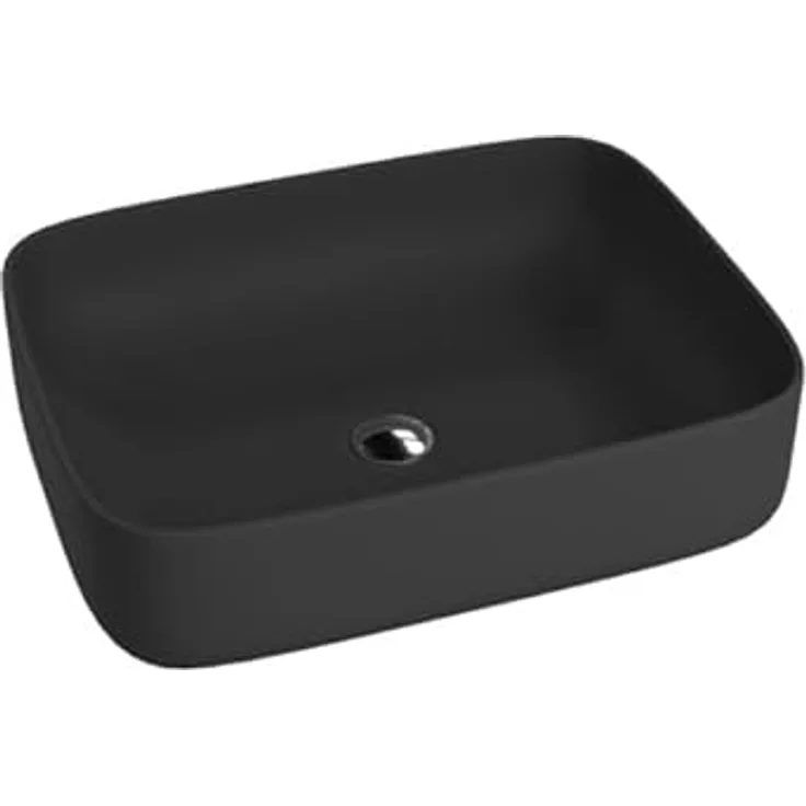 lavita Aufsatzwaschtisch Galera Black Matt | Rechteckiges Aufsatzwaschbecken ohne Überlauf und Hahnloch | Hochwertiges Porzellan | 50,5x40x14 cm | Schwarz