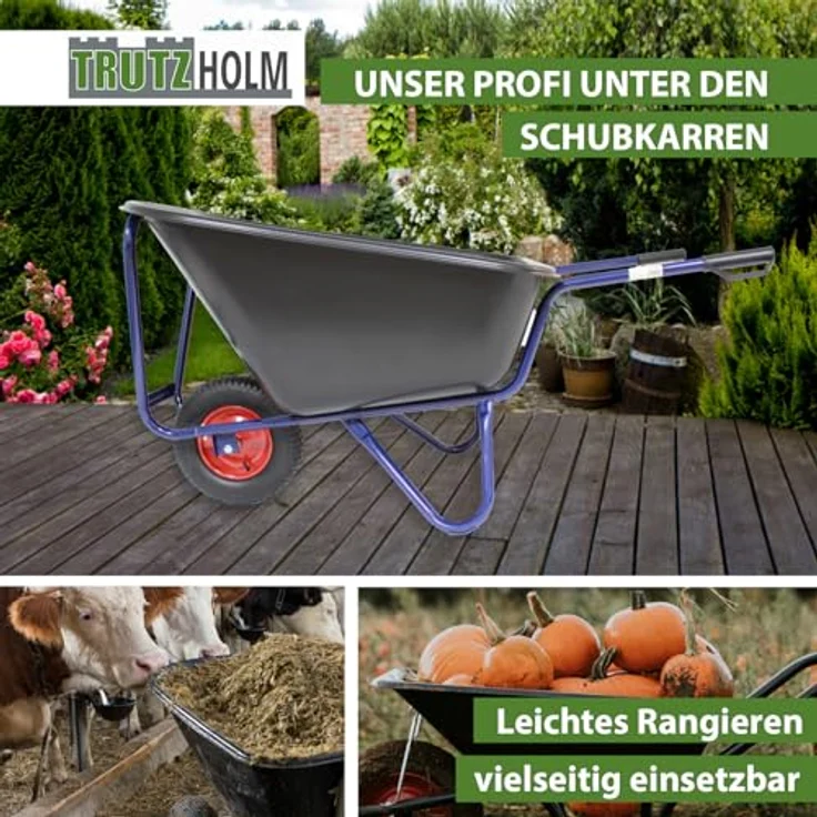 TRUTZHOLM Schubkarre 1-Rad 290L 300Kg Luftrad Metallfelge 156 x 89 cm Kunststoff, blau, stabiles Stahlgestell – Bild 4
