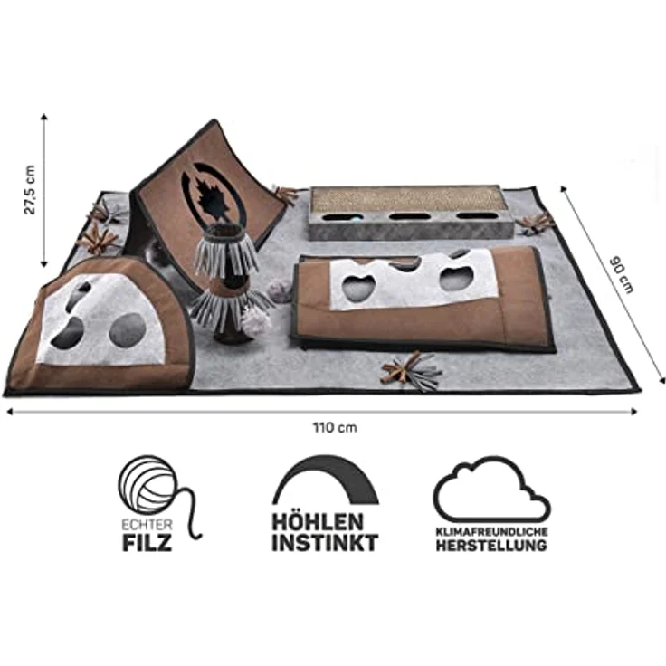 CanadianCat Company | Katzenspielteppich COLEEN, Intelligenzspielzeug für Katzen, interaktive Beschäftigung, Spielmatte, grau/braun, 110 x 90 cm – Bild 2