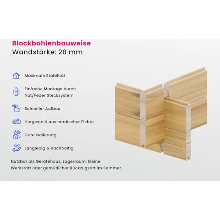 Alpholz 5-Eck Gartenhaus Liwa mit Anbau, imprägniert (Pinie), inkl. Fußboden & Dacheindeckung, BxT: 728x317 cm – Bild 7