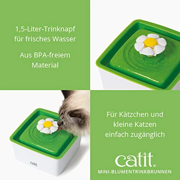Catit 43735W Flower Fountain MINI, Blumentrinkbrunnen Mini für Katzen, 1,5L, weiß/grün – Bild 2